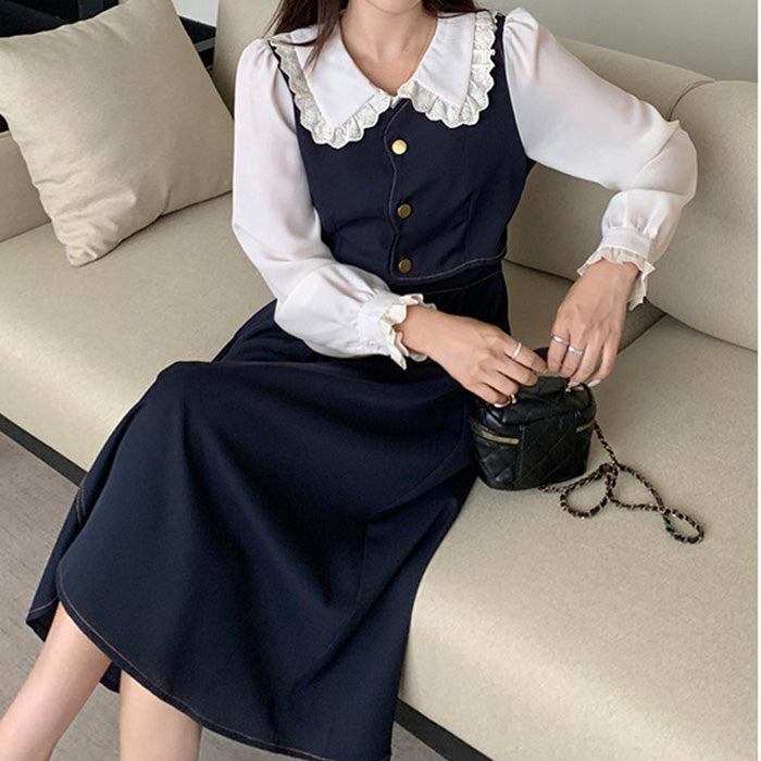 大きいサイズ レディース｜クラシカルレースカラーワンピース(L/LL/3L