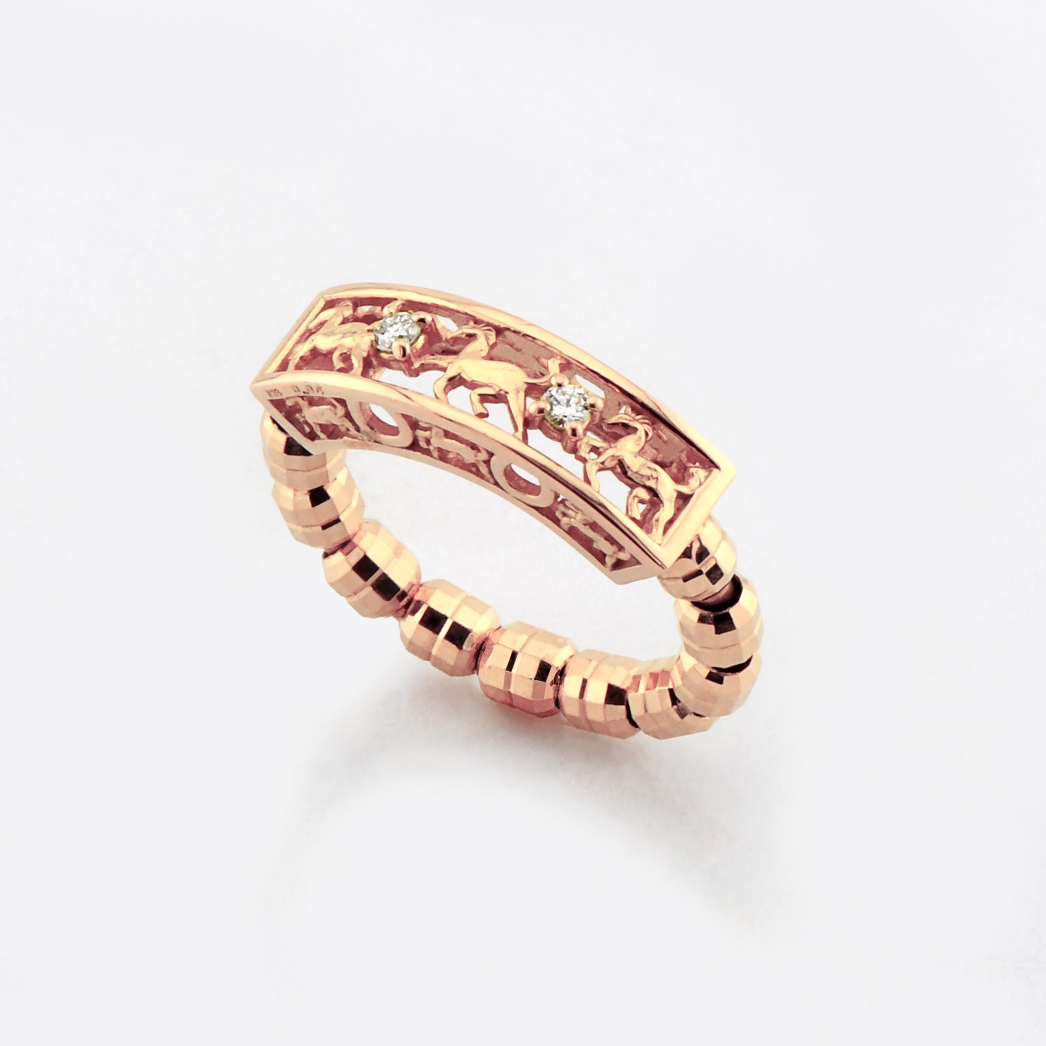 馬九行久(うまくいく) リング ダイヤモンド 計0.04ct K18YG / K18PG