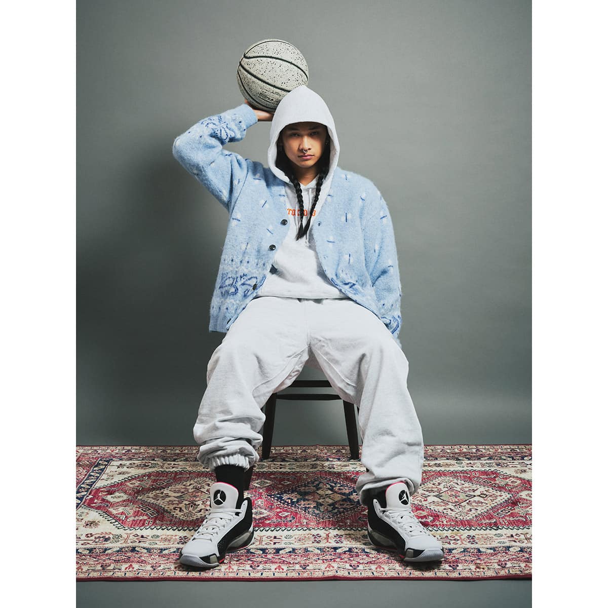 TOKYO 23 x ELEPHANT BRAND WOOL SHAGGY V NECK KNIT CARDIGAN SAX