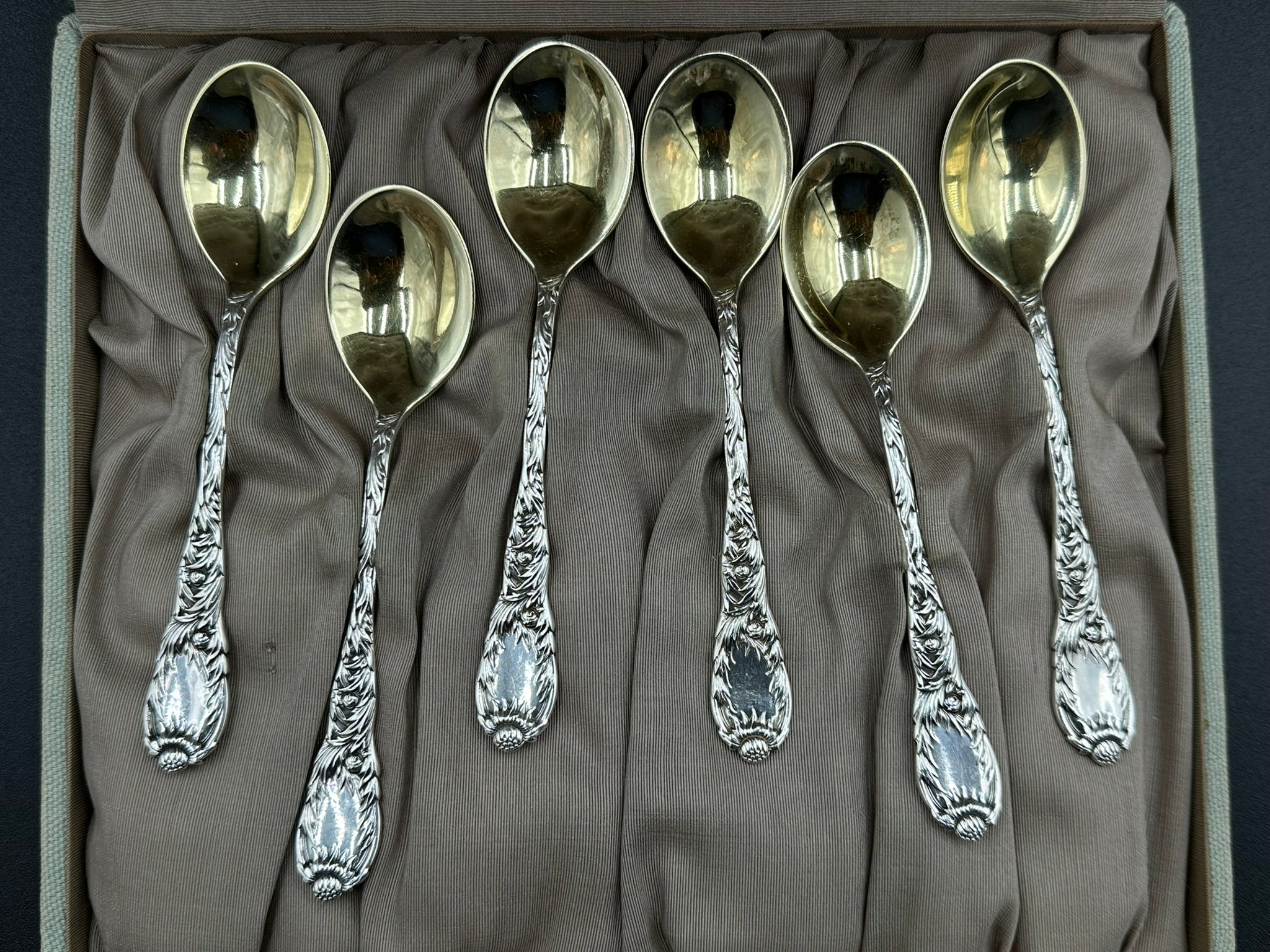 Tiffany & Co Chrysanthemum Sterling Silver Boxed Ice Cream Set