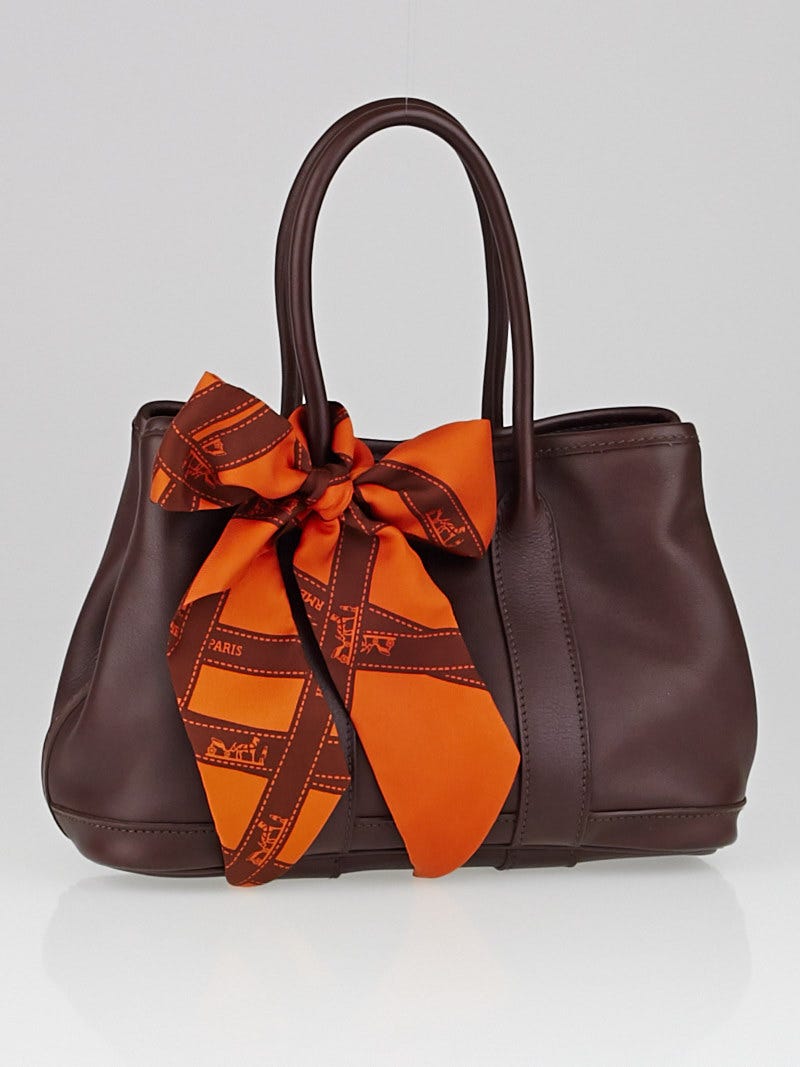 Hermes Chocolate Swift Leather and Bolduc Twilly Garden Party TTPM