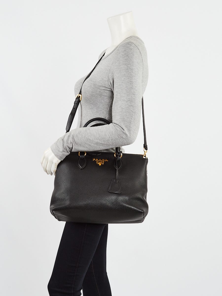 Prada Black Vitello Phenix Leather Top Handle Crossbody Bag