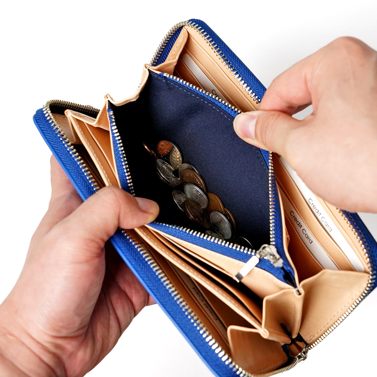 藍染め レザー ラウンドファスナー 長財布 ZYS097