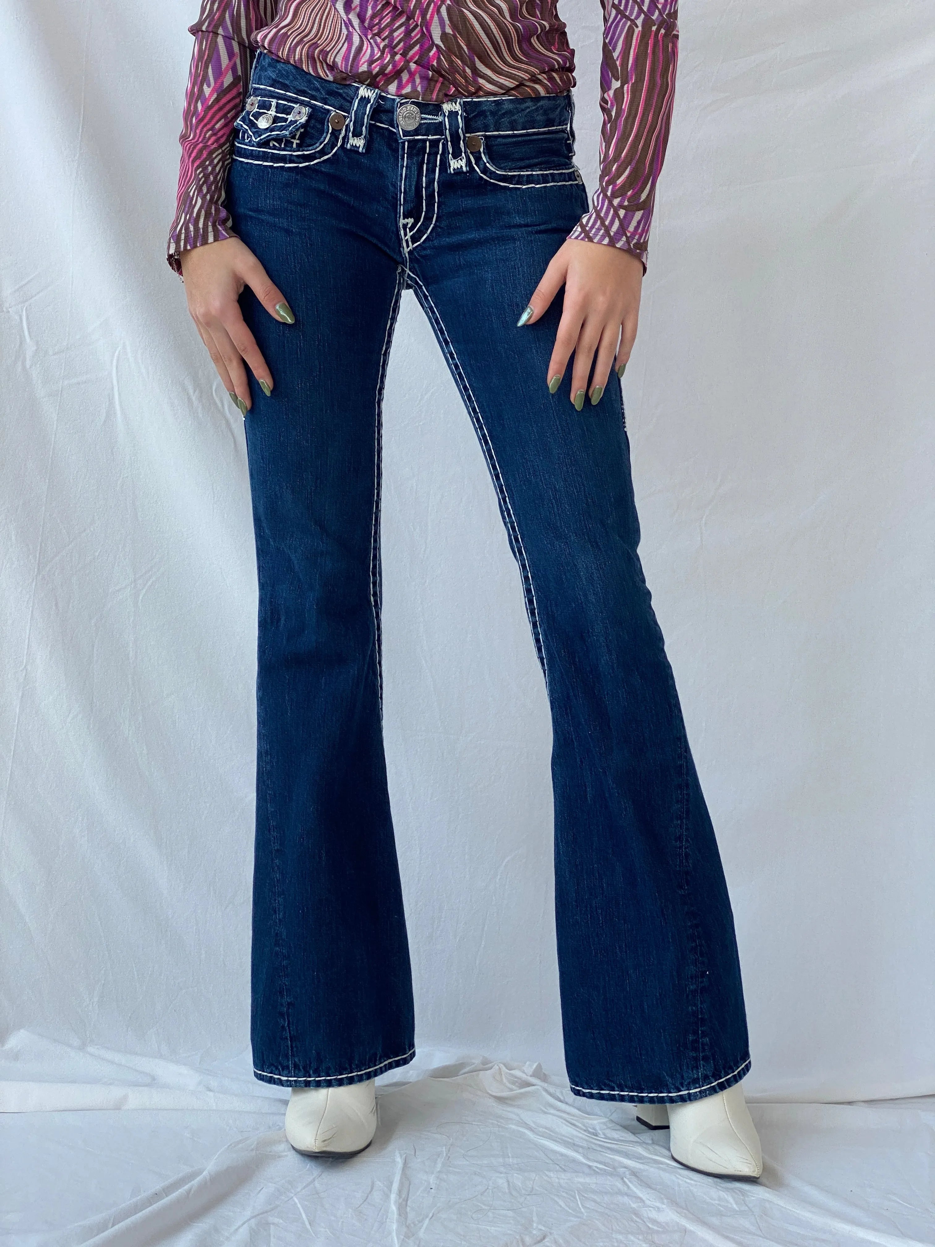 Y2K Big Stitch True Religion Low Rise Flare Leg Dark Jeans - 00s