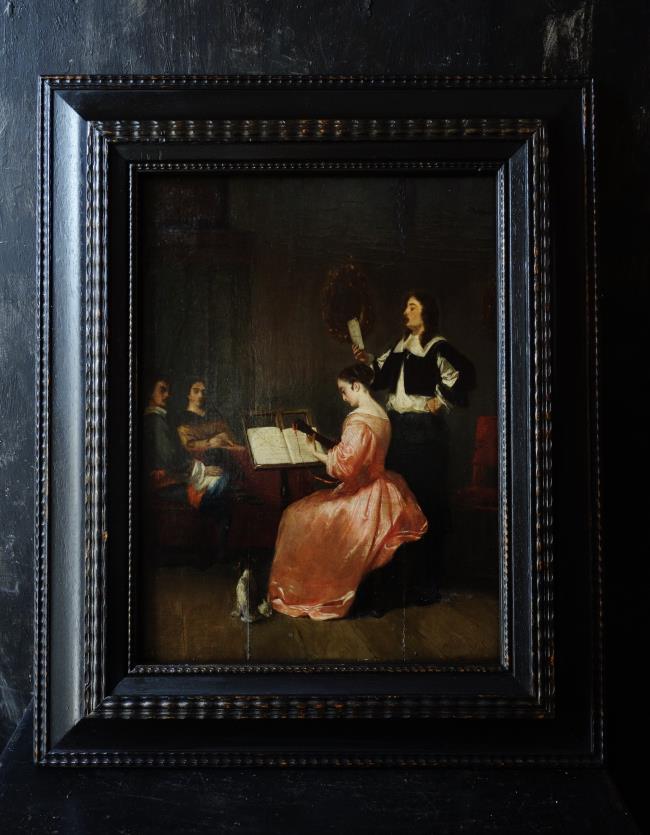 西洋アンティーク 19世紀絵画フローラン・ウイレムス 宮廷コンサート