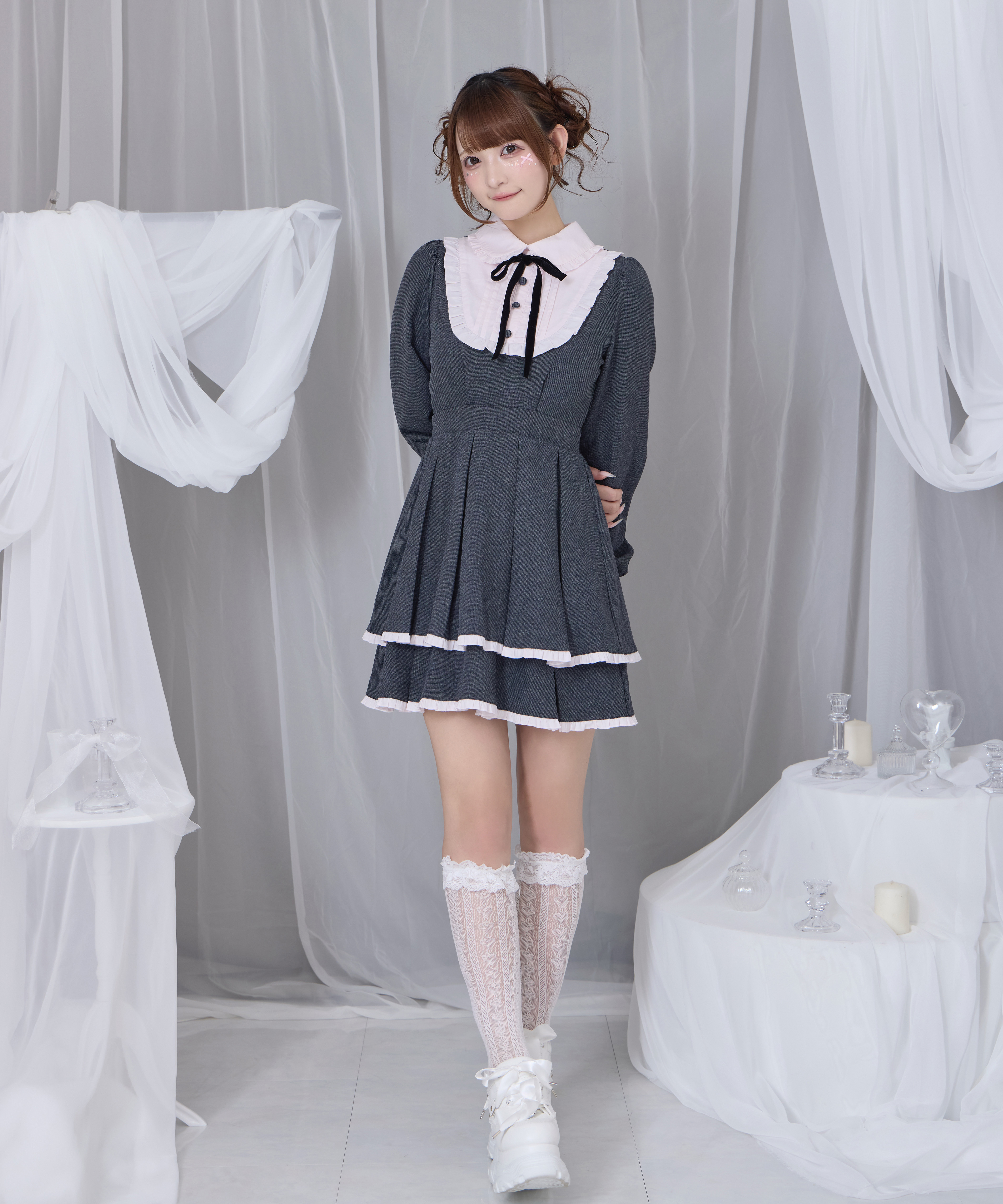 ベロアリボン配色ヨークワンピース – BUNNY APARTMENT