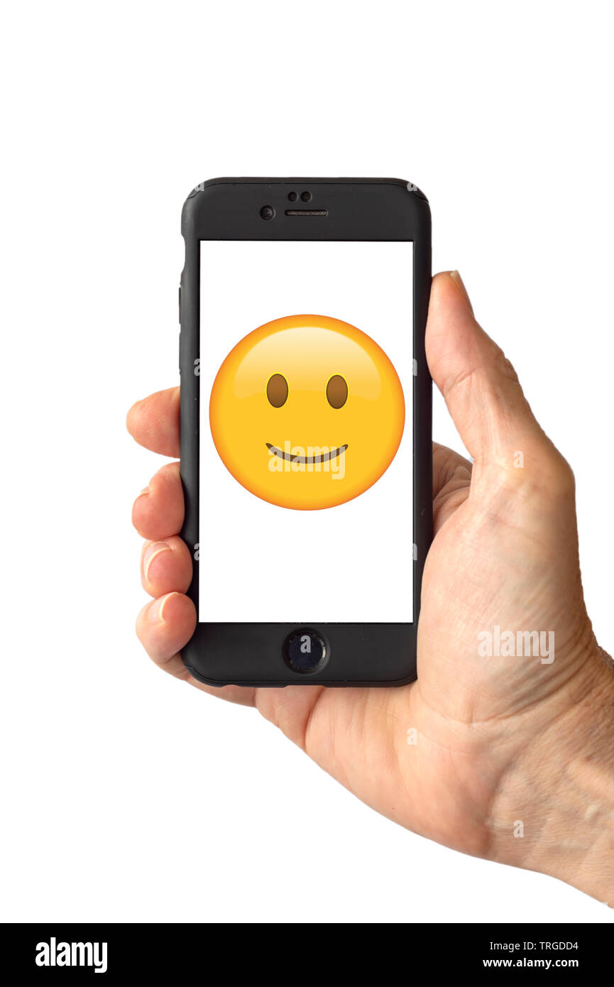 Smile emoji on screen hi-res stock photography and images - Alamy