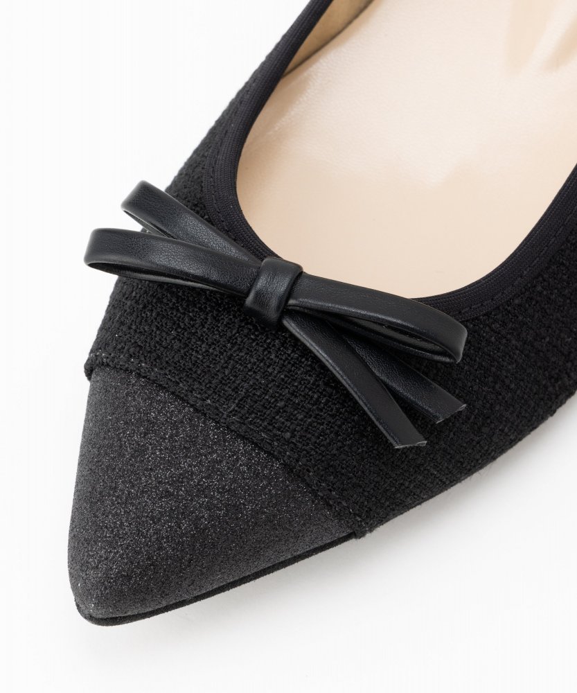 DIANA ダイアナ つま先グリッターリボンフラットパンプス ブラック系