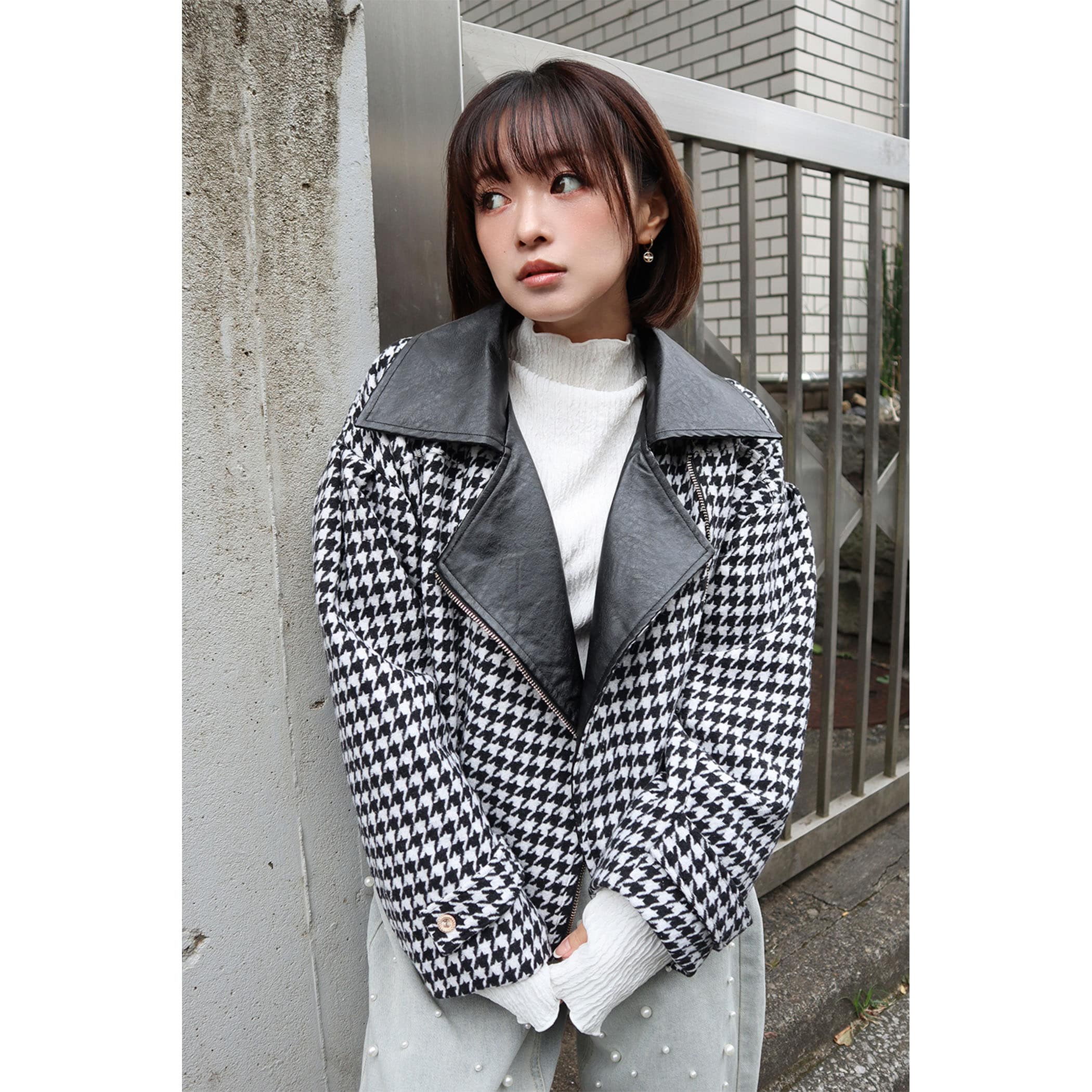 千鳥柄ライダースジャケット｜ジャケット｜CECIL McBEE(セシルマクビー