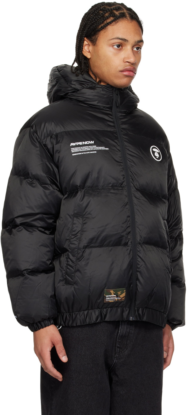 AAPE by A Bathing Ape Black Hooded Down Jacket AAPE by A Bathing Ape