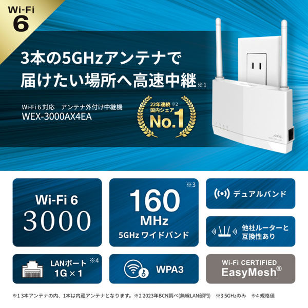 バッファロー Wi-Fi6ルーター中継器 無線LAN中継機 11ax/ac/n/a/g/b