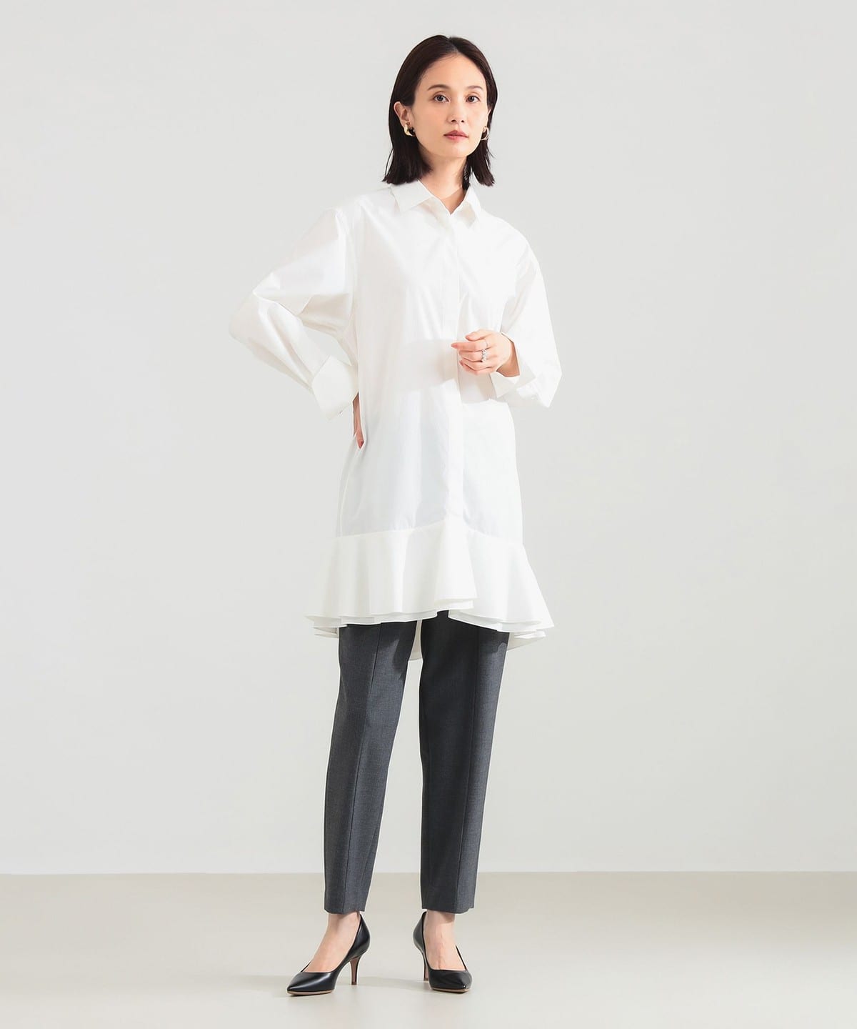 Demi-Luxe BEAMS（デミルクス ビームス）フリルヘム シャツ ワンピース