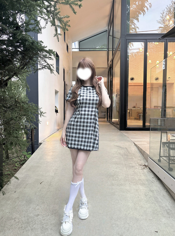 チェック柄バックオープンリボンミニワンピース[ask130] | レディース