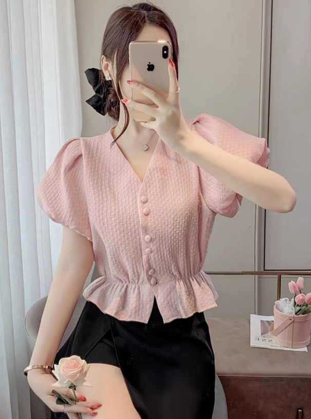 Vネックバルーンスリーブブラウス[at2032] | レディースファッション