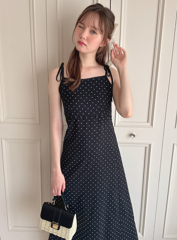 ドット柄ショルダーリボンキャミソールワンピース[gn484] | レディース