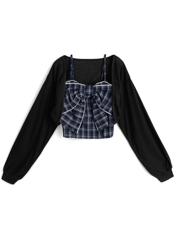 チェック柄ビッグリボンキャミソール×ボレロアンサンブル[dk1594