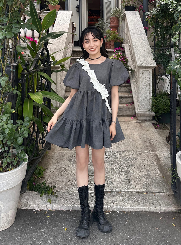 バルーンスリーブティアードミニワンピース[dk1178] | レディース