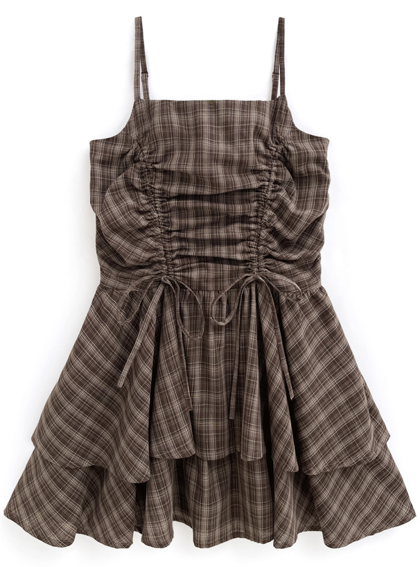 チェック柄ドロストリボンミニワンピース[dk1357] | レディース