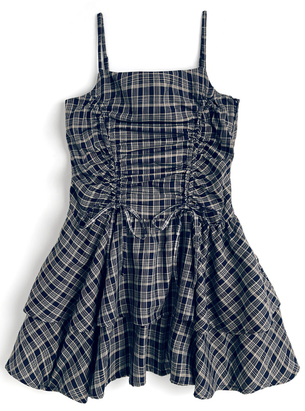 チェック柄ドロストリボンミニワンピース[dk1357] | レディース