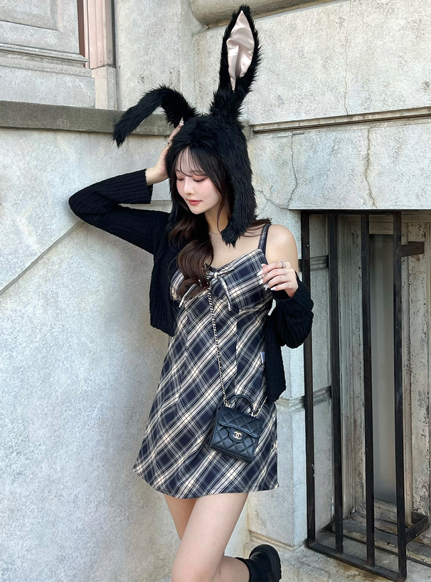 チェック柄リボンキャミミニワンピース[dk1292] | レディース