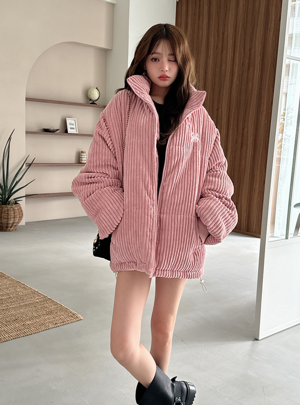 ロゴ刺繍コーデュロイダウンジャケット[kd85] | レディース