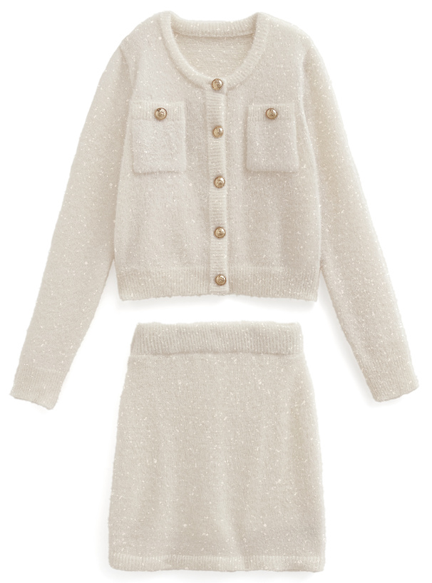 ラメフェザーニットカーディガン×ミニスカートセットアップ[kz617