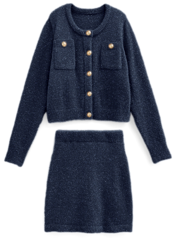 ラメフェザーニットカーディガン×ミニスカートセットアップ[kz617