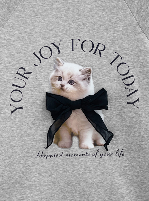 キャットプリントリボンスウェットトップス[pm534] | レディース