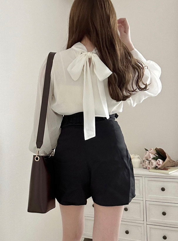 ラメ入り楊柳シフォンバックリボンブラウス[tg651] | レディース