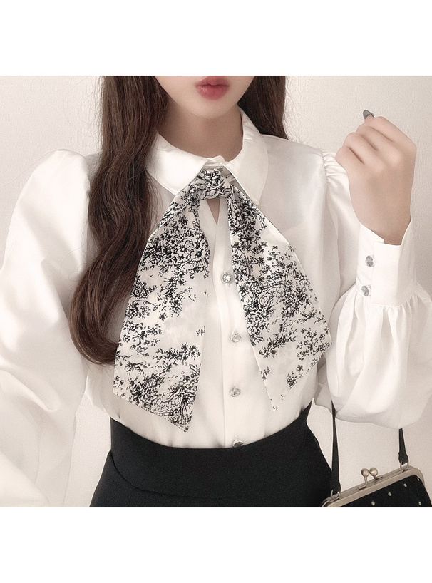 花柄スカーフ付きビジューボタンブラウス[tu792] | レディース