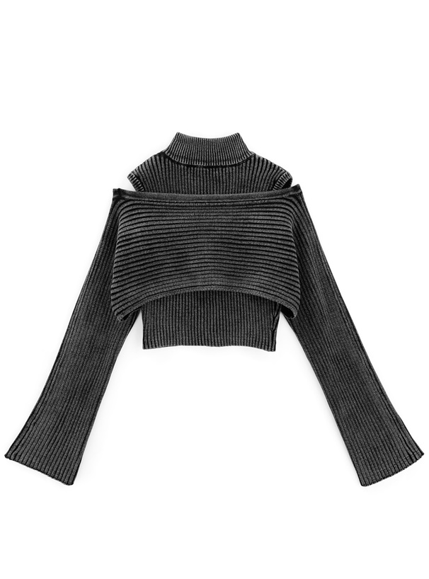 ダブルジップトップス×クロップド丈ボレロニットアンサンブル[tu1517