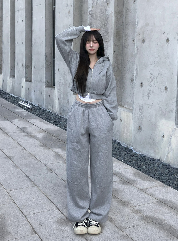 ダブルジップパーカー×2Wayワイドパンツスウェットセットアップ[tu1858