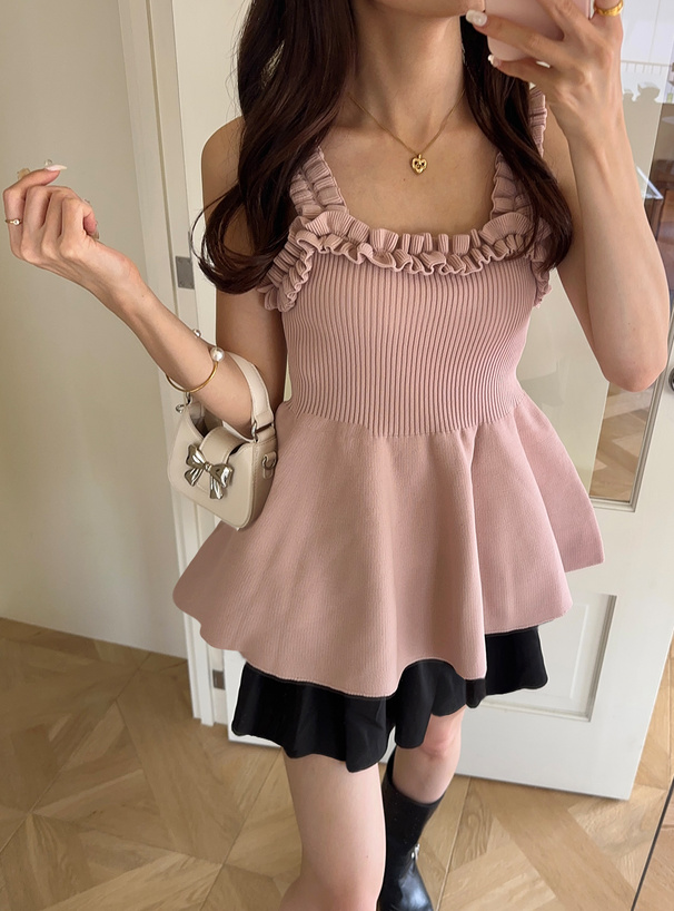 ペプラムニットフリルキャミビスチェ[tu1273] | レディース