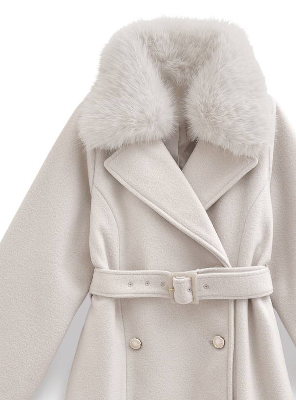 三上悠亜 ベルト付きファーカラーミドル丈コート[ze837] | レディース