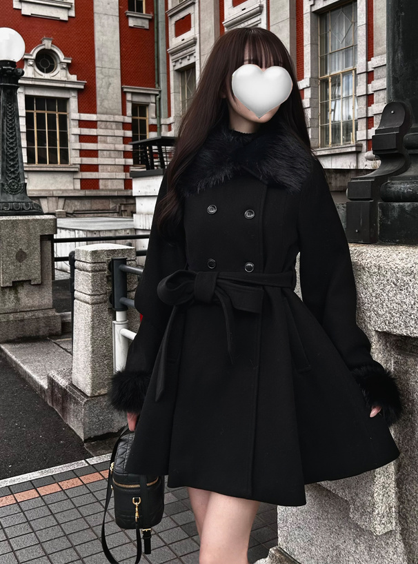 ファーティペット・リボンベルト付きフレアコート[ze911] | レディース