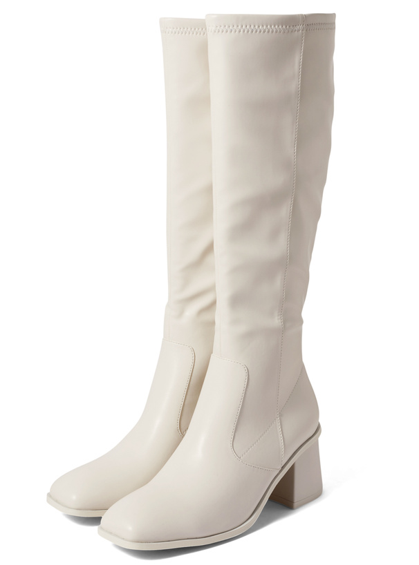 スクエアトゥフレアヒールレザーロングブーツ[zr956] | レディース