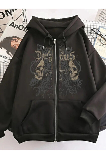 Köstebek Siyah Gothic Legendary Outlaws Cyber Grunge Fermuarlı