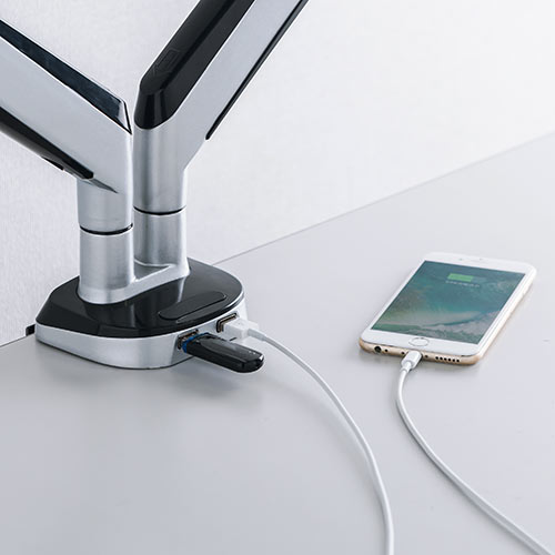 デュアルモニターアーム（2画面・USB3.0ポート×2搭載・水平垂直3関節