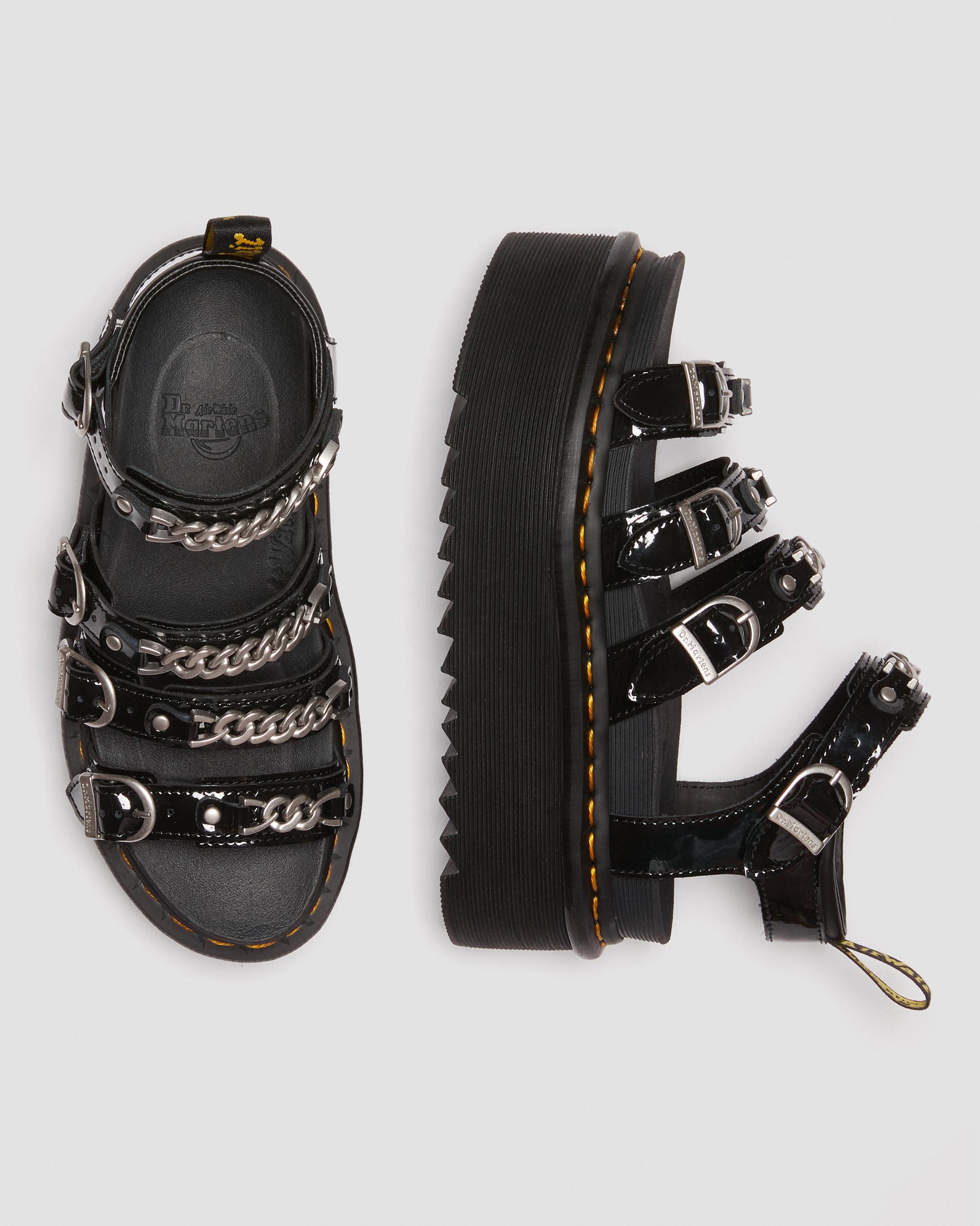 Blaire II Chain Patent Leather Platform Strap Sandals in Black