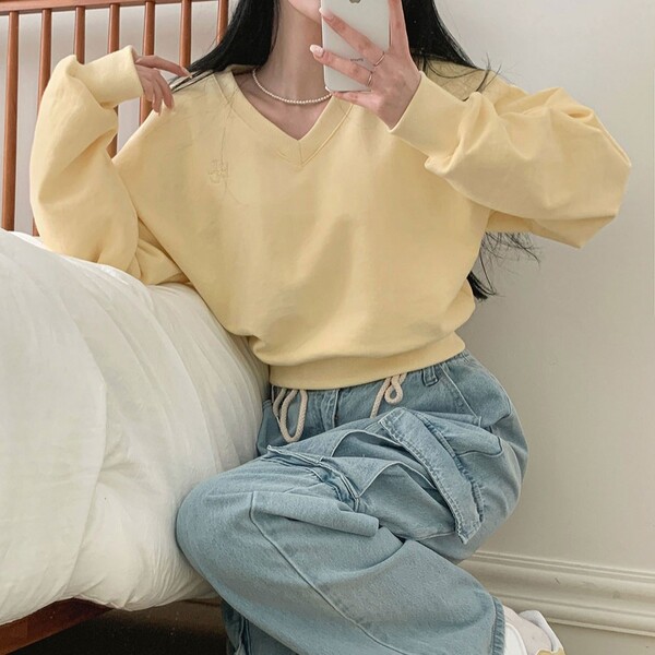 ORIGINAL) パステルVネッククロップドスウェット | ファッション通販