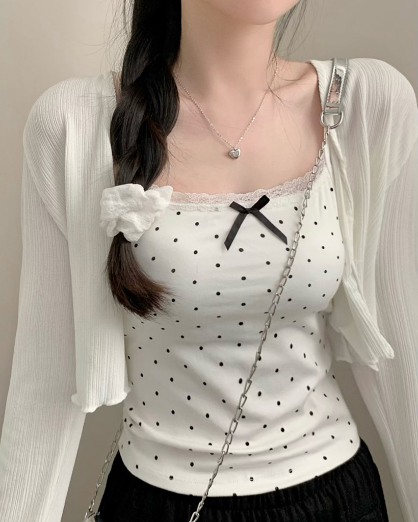 カップ付き) ラブリードットリボンポイントキャミソール