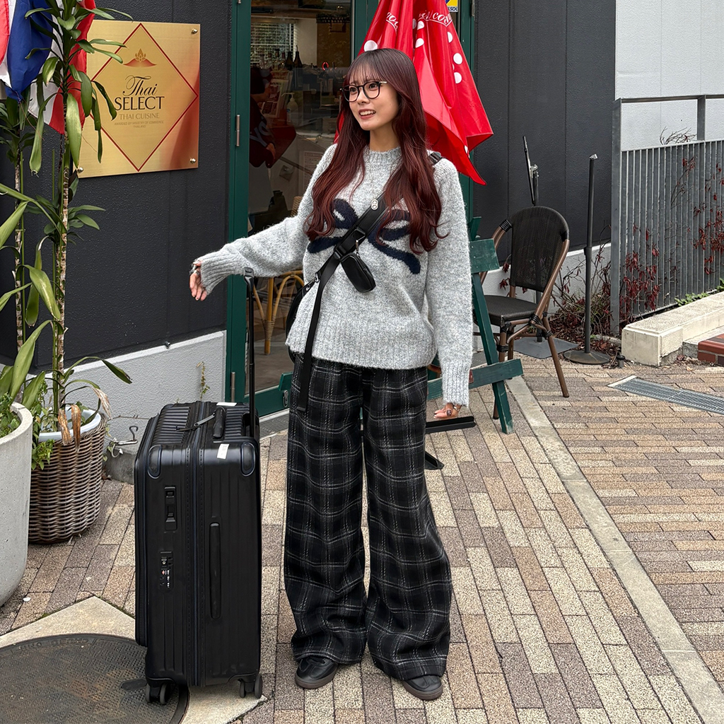 ユニセックス)裏起毛チェックゴムワイドパンツ | ファッション通販