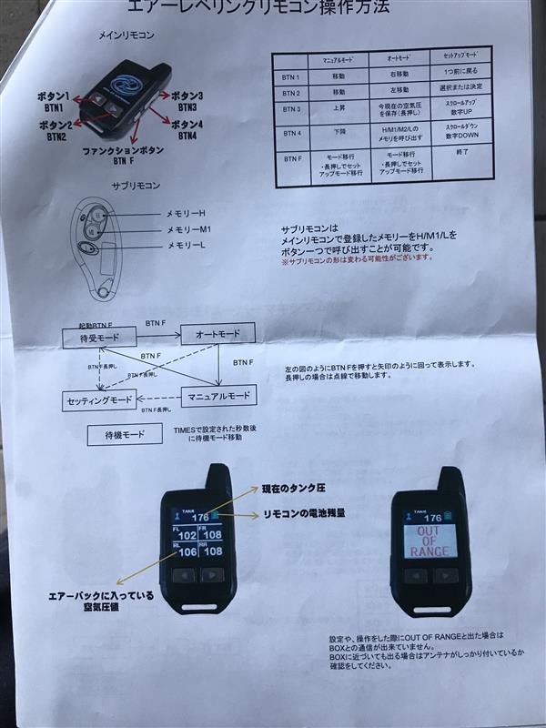 イデアル エアサス リモコン設定（ホンダ ステップワゴンスパーダ・RK