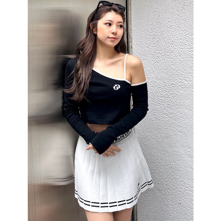 GD BICOLORワンショルダーデザインショートトップス[品番：MKSW0062774