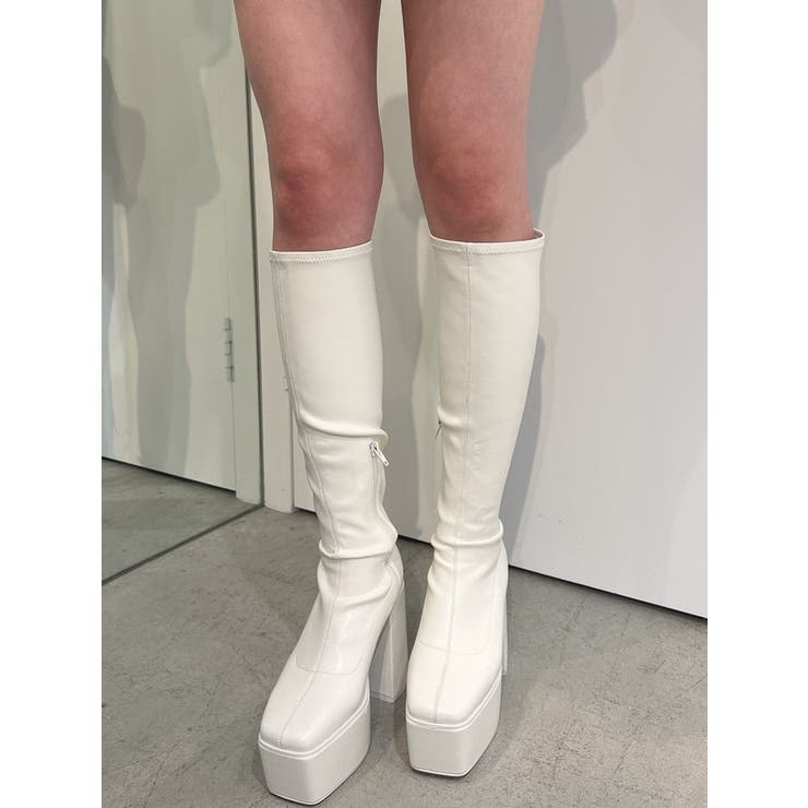 ストレッチフェイクレザーチャンキーブーツ[品番：MKSW0052573]｜GYDA