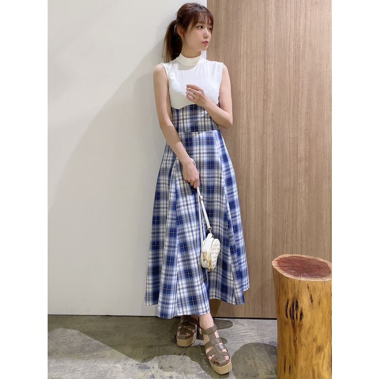 WEB限定】チェックノースリーブコルセットワンピース[品番