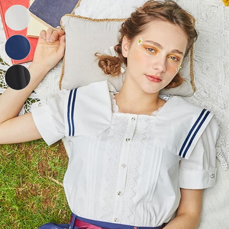 マリン風セーラーカラーブラウス[品番：IGAW0005005]｜axes femme