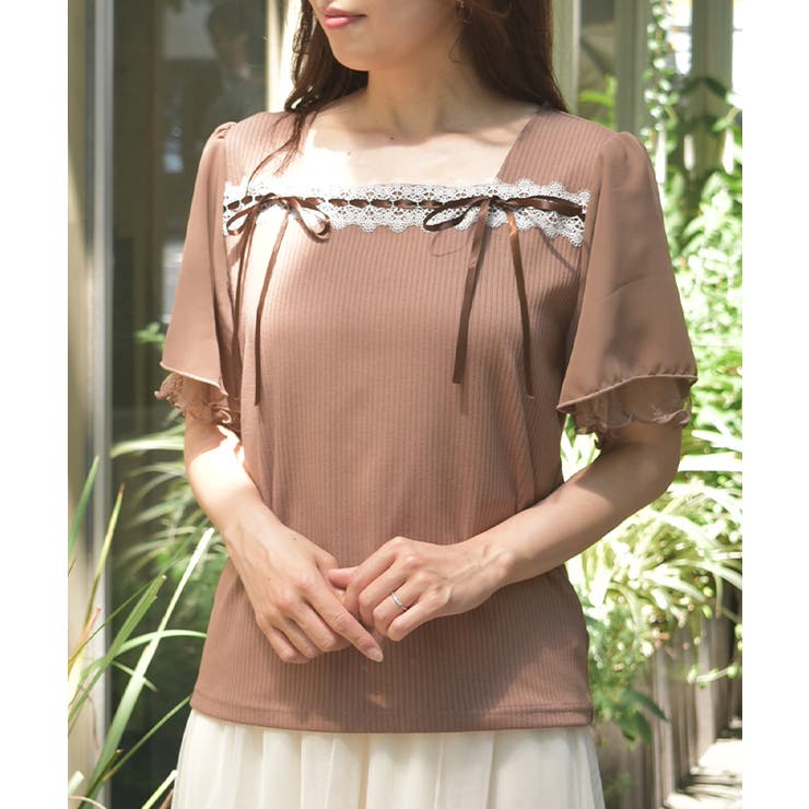 はしごレース×リボントップス[品番：IGAW0006709]｜axes femme