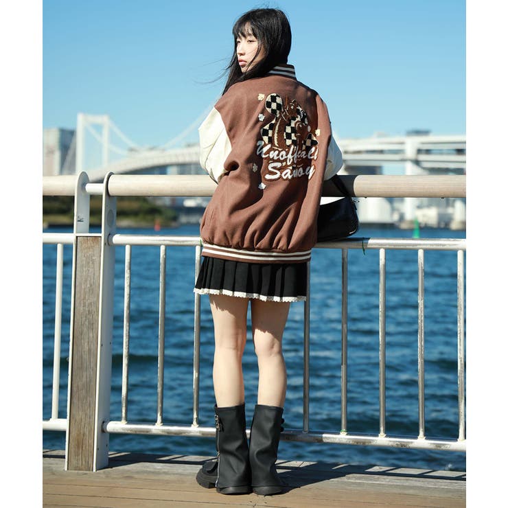 ブルゾン A柄 ユニセックスアメカジワッペン刺繍スタジャンジャケット