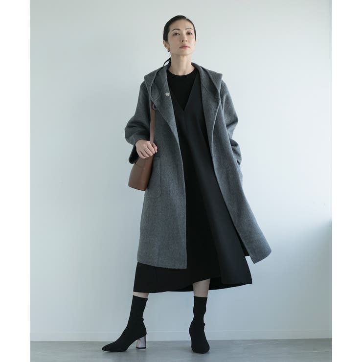 DECADE CLASSIC】フードつきウールコート[品番：XT000009690